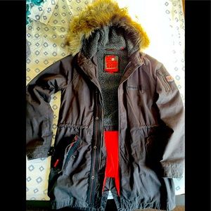 Fleece lined jacket with faux fur lined hood